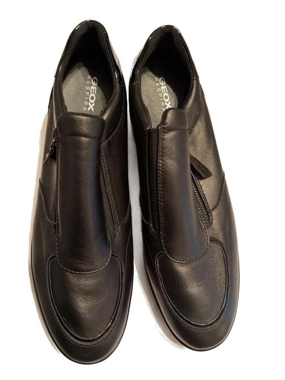 Geox Respira Women's Maurica Black Leather Wedge Zip-Up Loafers